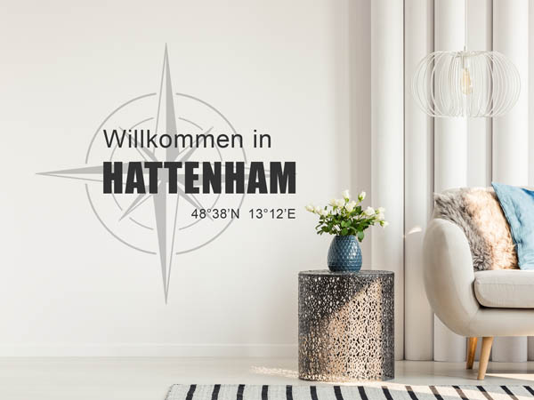 Wandtattoo Willkommen in Hattenham mit den Koordinaten 48°38'N 13°12'E