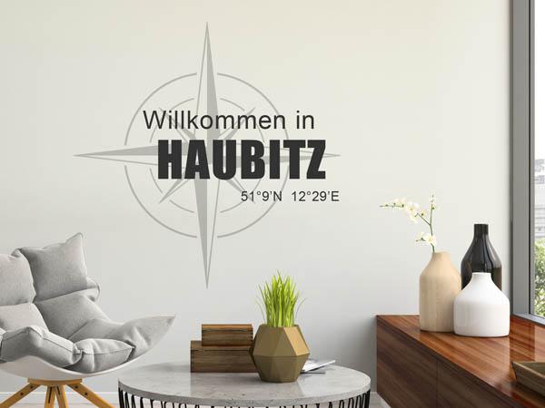 Wandtattoo Willkommen in Haubitz mit den Koordinaten 51°9'N 12°29'E