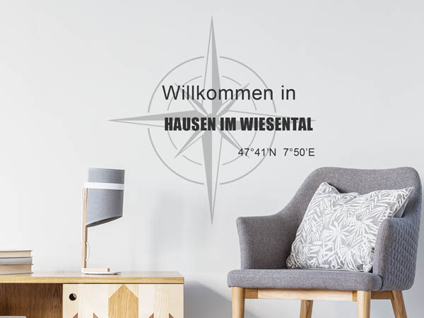 Wandtattoo Willkommen in Hausen im Wiesental mit den Koordinaten 47°41'N 7°50'E