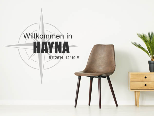 Wandtattoo Willkommen in Hayna mit den Koordinaten 51°26'N 12°19'E