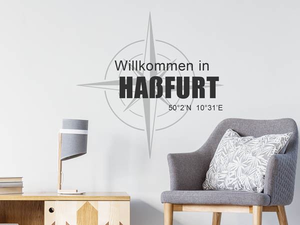 Wandtattoo Willkommen in Haßfurt mit den Koordinaten 50°2'N 10°31'E