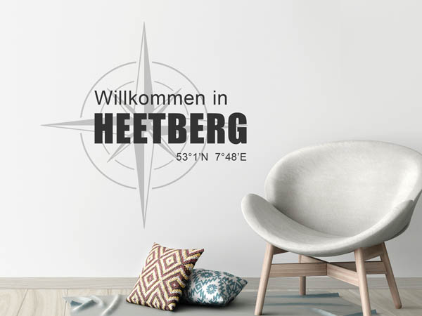 Wandtattoo Willkommen in Heetberg mit den Koordinaten 53°1'N 7°48'E
