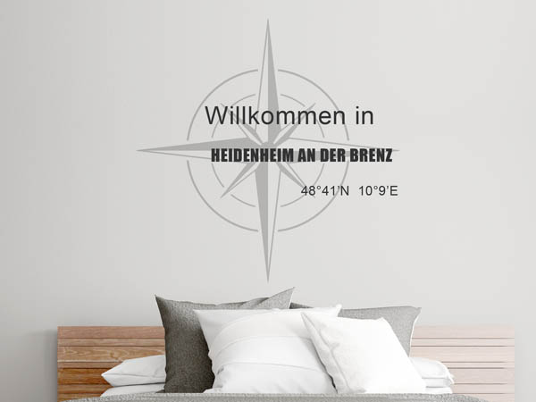 Wandtattoo Willkommen in Heidenheim an der Brenz mit den Koordinaten 48°41'N 10°9'E