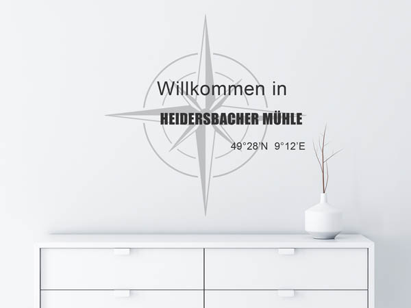 Wandtattoo Willkommen in Heidersbacher Mühle mit den Koordinaten 49°28'N 9°12'E