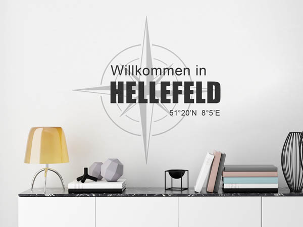 Wandtattoo Willkommen in Hellefeld mit den Koordinaten 51°20'N 8°5'E