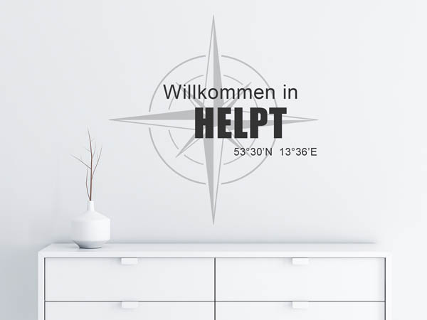 Wandtattoo Willkommen in Helpt mit den Koordinaten 53°30'N 13°36'E