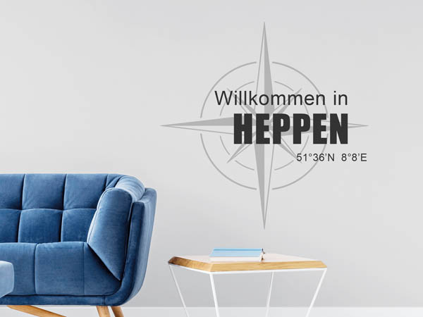 Wandtattoo Willkommen in Heppen mit den Koordinaten 51°36'N 8°8'E