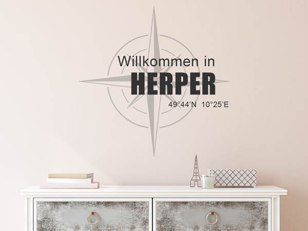 Wandtattoo Willkommen in Herper mit den Koordinaten 49°44'N 10°25'E