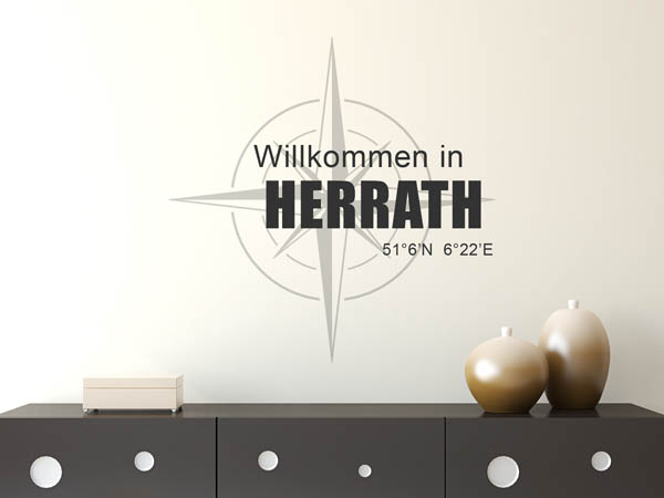 Wandtattoo Willkommen in Herrath mit den Koordinaten 51°6'N 6°22'E