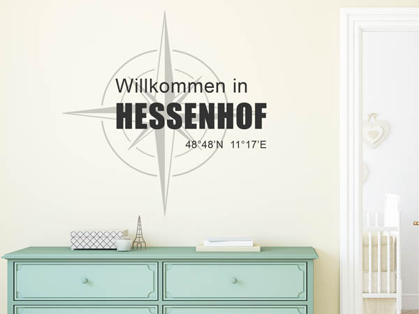 Wandtattoo Willkommen in Hessenhof mit den Koordinaten 48°48'N 11°17'E