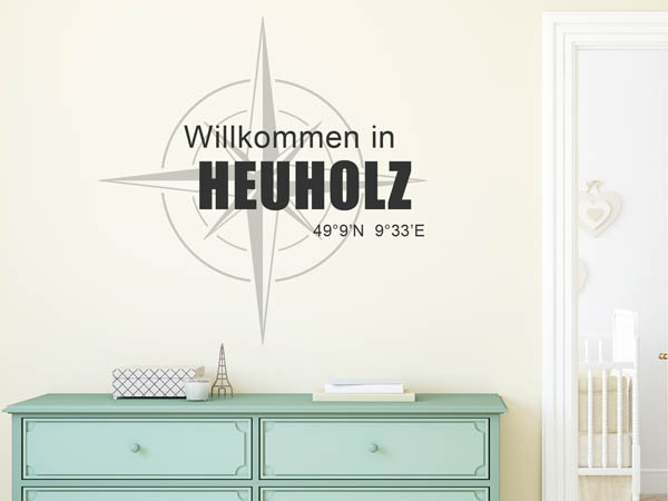 Wandtattoo Willkommen in Heuholz mit den Koordinaten 49°9'N 9°33'E