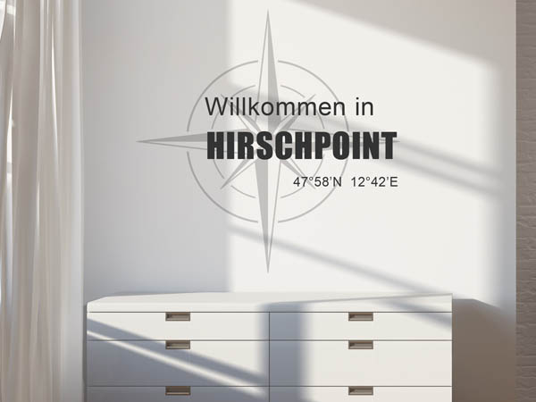 Wandtattoo Willkommen in Hirschpoint mit den Koordinaten 47°58'N 12°42'E