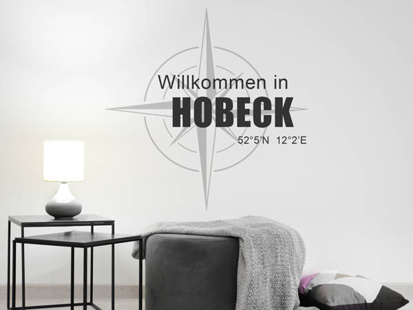 Wandtattoo Willkommen in Hobeck mit den Koordinaten 52°5'N 12°2'E