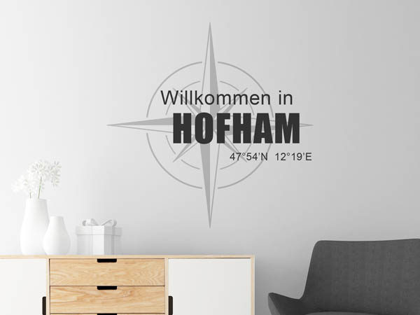 Wandtattoo Willkommen in Hofham mit den Koordinaten 47°54'N 12°19'E