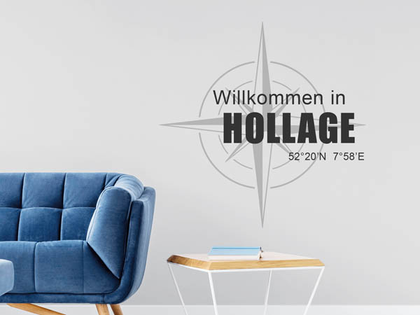 Wandtattoo Willkommen in Hollage mit den Koordinaten 52°20'N 7°58'E