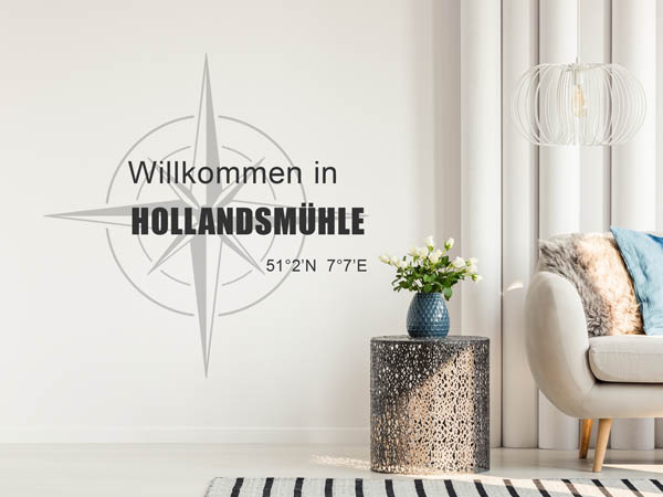 Wandtattoo Willkommen in Hollandsmühle mit den Koordinaten 51°2'N 7°7'E