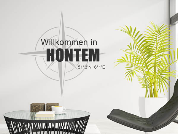 Wandtattoo Willkommen in Hontem mit den Koordinaten 51°3'N 6°1'E