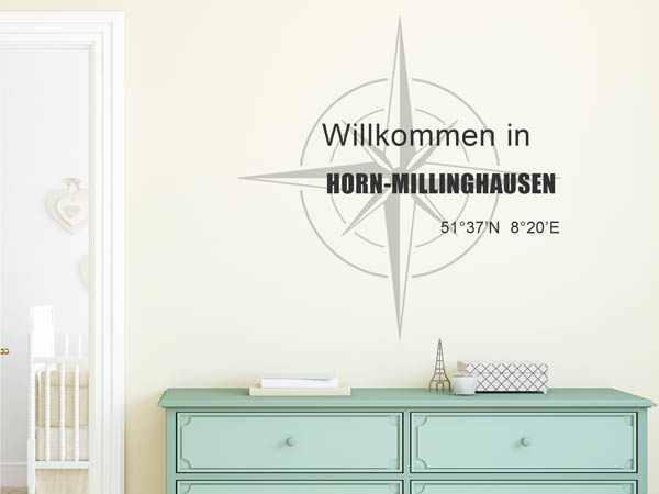 Wandtattoo Willkommen in Horn-Millinghausen mit den Koordinaten 51°37'N 8°20'E