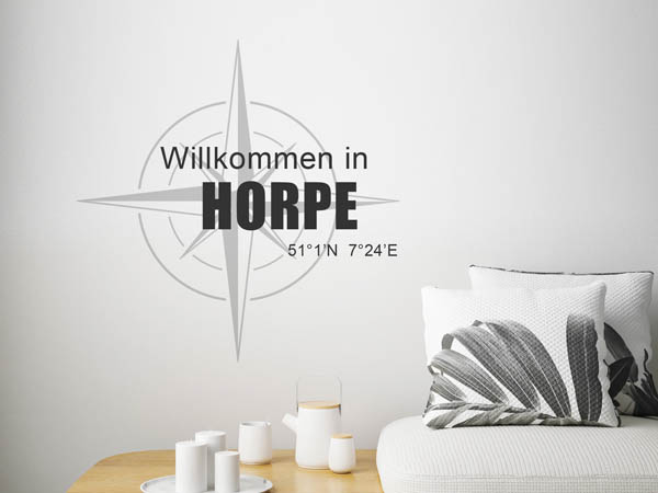 Wandtattoo Willkommen in Horpe mit den Koordinaten 51°1'N 7°24'E