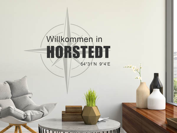 Wandtattoo Willkommen in Horstedt mit den Koordinaten 54°31'N 9°4'E