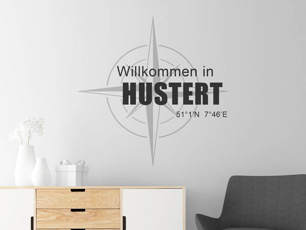 Wandtattoo Willkommen in Hustert mit den Koordinaten 51°1'N 7°46'E