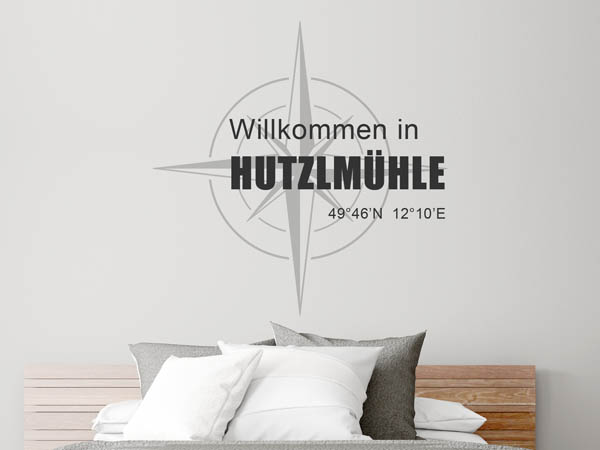 Wandtattoo Willkommen in Hutzlmühle mit den Koordinaten 49°46'N 12°10'E