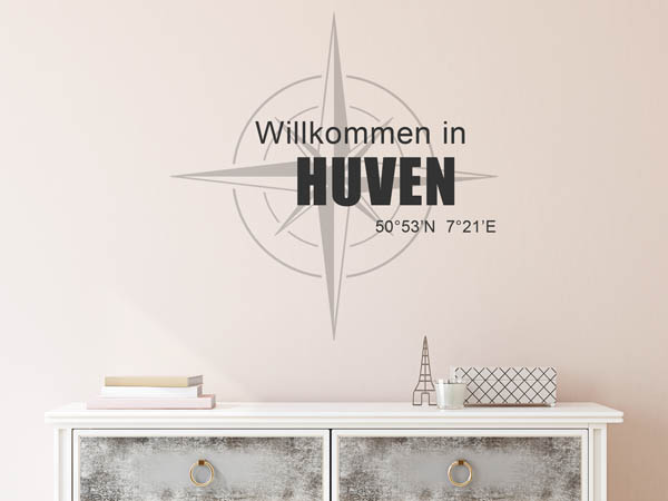 Wandtattoo Willkommen in Huven mit den Koordinaten 50°53'N 7°21'E