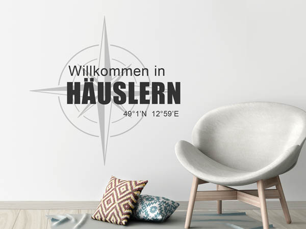 Wandtattoo Willkommen in Häuslern mit den Koordinaten 49°1'N 12°59'E