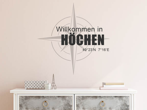 Wandtattoo Willkommen in Höchen mit den Koordinaten 49°23'N 7°16'E