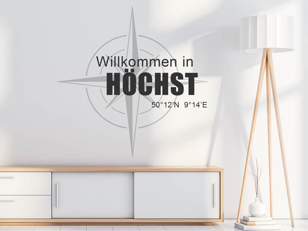 Wandtattoo Willkommen in Höchst mit den Koordinaten 50°12'N 9°14'E