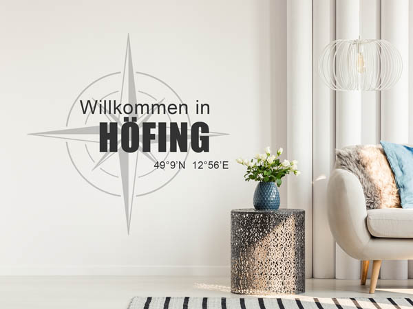 Wandtattoo Willkommen in Höfing mit den Koordinaten 49°9'N 12°56'E