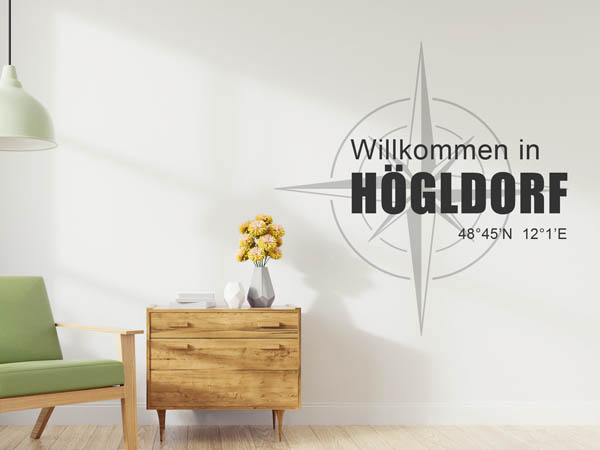 Wandtattoo Willkommen in Högldorf mit den Koordinaten 48°45'N 12°1'E