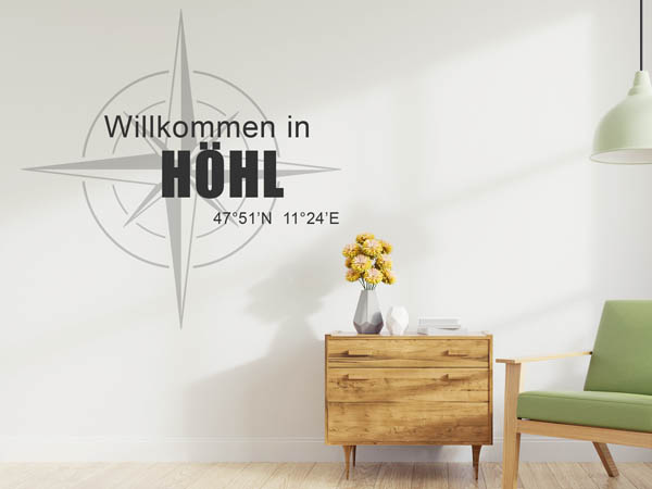 Wandtattoo Willkommen in Höhl mit den Koordinaten 47°51'N 11°24'E