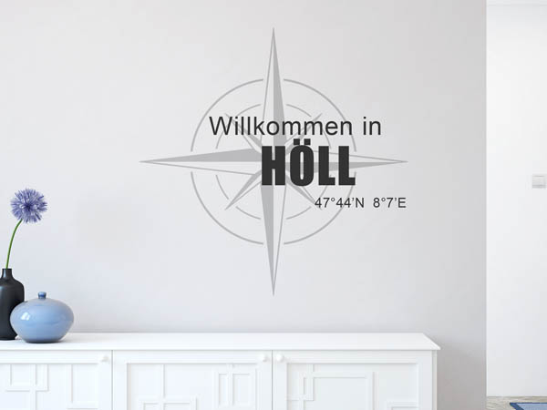 Wandtattoo Willkommen in Höll mit den Koordinaten 47°44'N 8°7'E