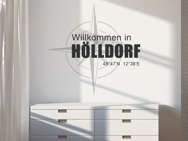 Wandtattoo Willkommen in Hölldorf mit den Koordinaten 48°47'N 12°38'E