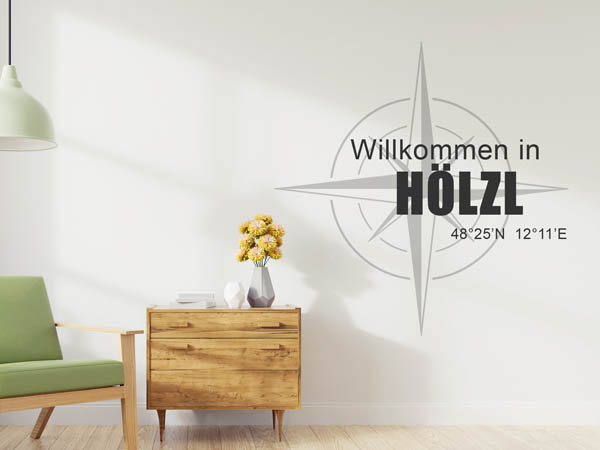 Wandtattoo Willkommen in Hölzl mit den Koordinaten 48°25'N 12°11'E