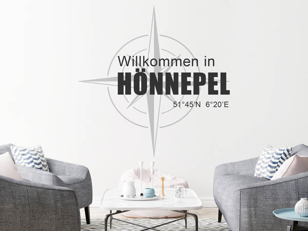 Wandtattoo Willkommen in Hönnepel mit den Koordinaten 51°45'N 6°20'E