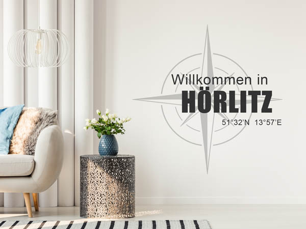 Wandtattoo Willkommen in Hörlitz mit den Koordinaten 51°32'N 13°57'E