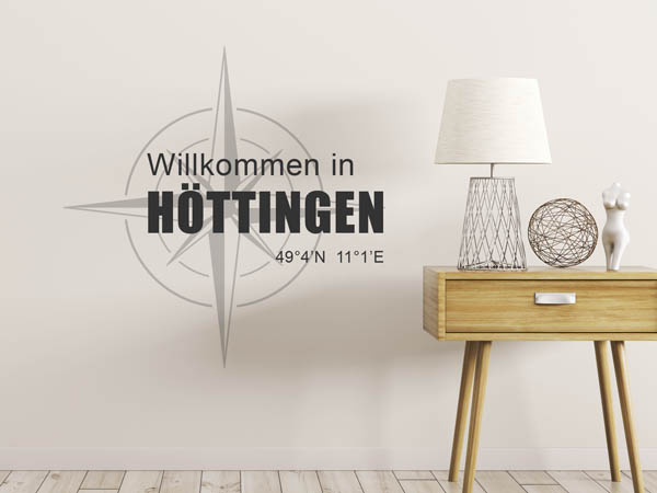 Wandtattoo Willkommen in Höttingen mit den Koordinaten 49°4'N 11°1'E