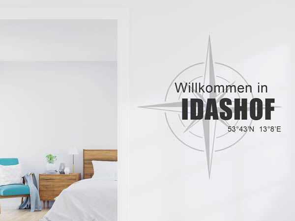 Wandtattoo Willkommen in Idashof mit den Koordinaten 53°43'N 13°8'E