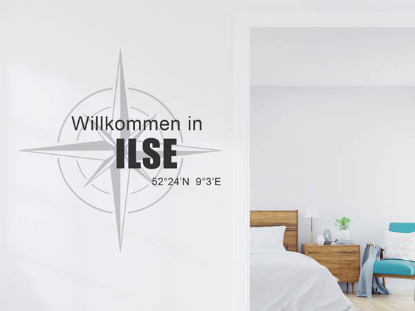 Wandtattoo Willkommen in Ilse mit den Koordinaten 52°24'N 9°3'E