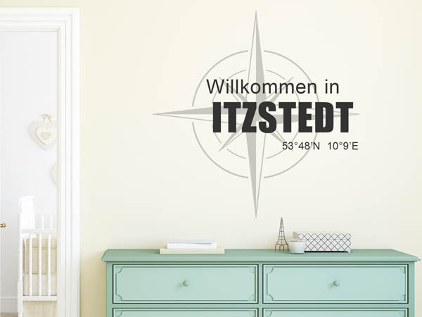 Wandtattoo Willkommen in Itzstedt mit den Koordinaten 53°48'N 10°9'E