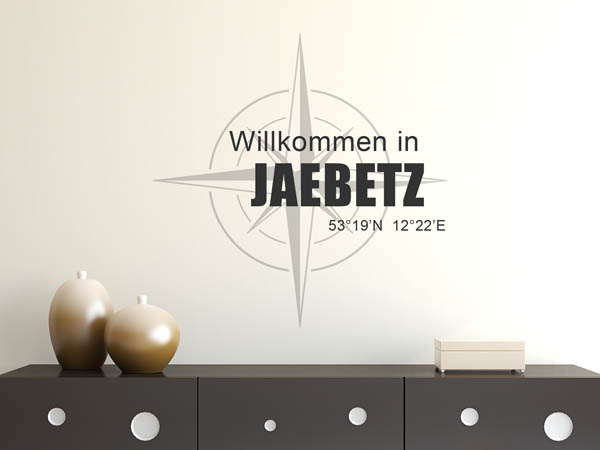 Wandtattoo Willkommen in Jaebetz mit den Koordinaten 53°19'N 12°22'E