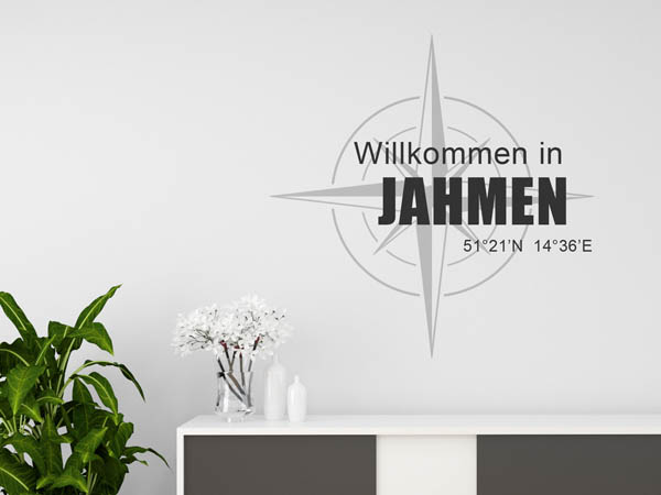 Wandtattoo Willkommen in Jahmen mit den Koordinaten 51°21'N 14°36'E