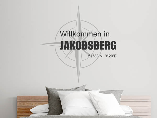Wandtattoo Willkommen in Jakobsberg mit den Koordinaten 51°38'N 9°20'E