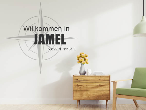 Wandtattoo Willkommen in Jamel mit den Koordinaten 53°29'N 11°31'E
