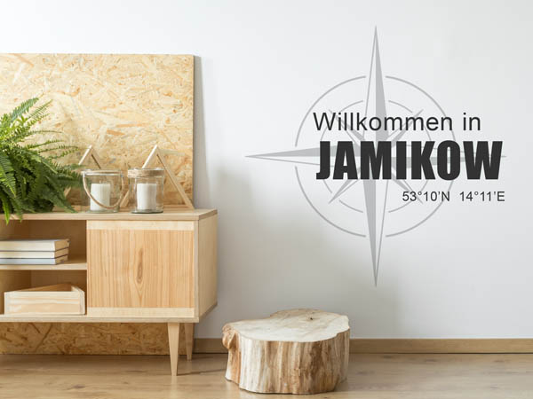Wandtattoo Willkommen in Jamikow mit den Koordinaten 53°10'N 14°11'E