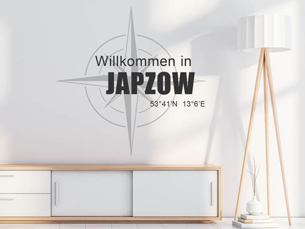 Wandtattoo Willkommen in Japzow mit den Koordinaten 53°41'N 13°6'E