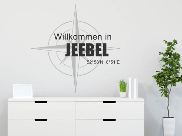 Wandtattoo Willkommen in Jeebel mit den Koordinaten 52°58'N 8°51'E