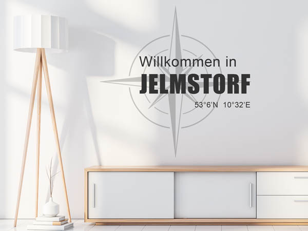 Wandtattoo Willkommen in Jelmstorf mit den Koordinaten 53°6'N 10°32'E
